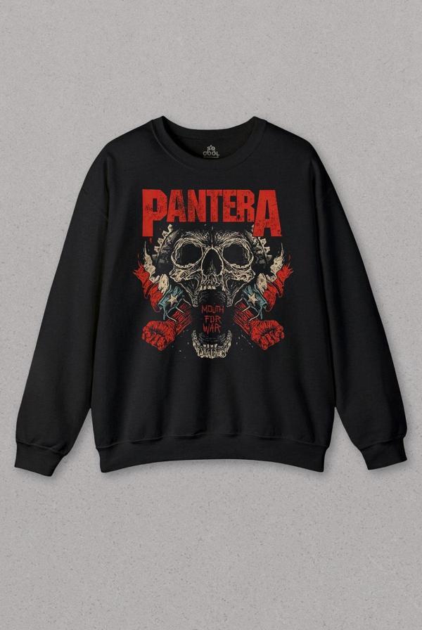 Siyah Sweatshirt Pantera Skull Kuru Kafa Groove Heavy Metal Logo Baskılı Unisex Sweat - Image 1