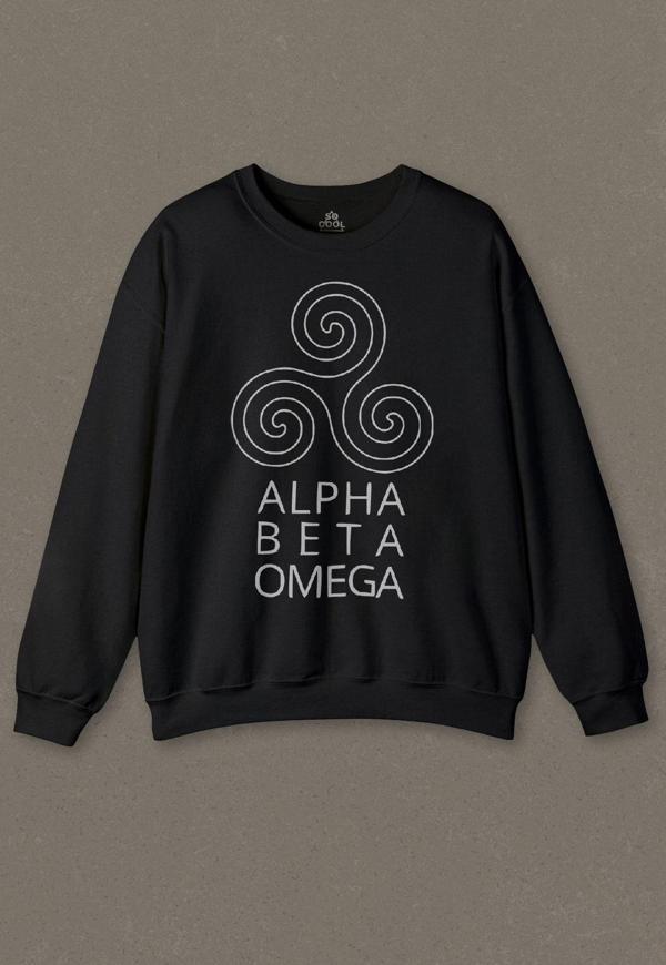 Siyah Sweatshirt Alpha Alfa Beta Omega Teen Wolf Unisex Baskılı Sweat - Image 1