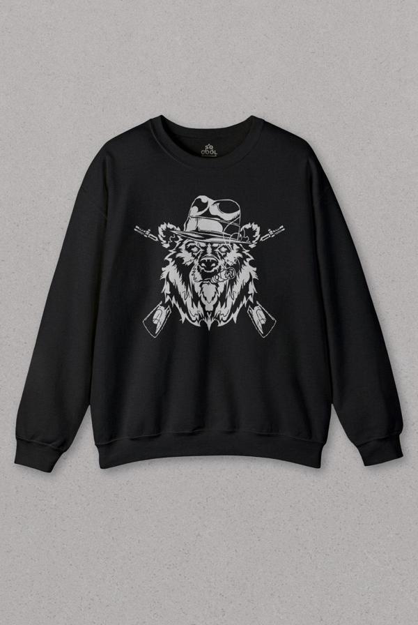 Unisex Sweatshirt Gangster Style Bear Smoke Gung Tüfekli Ayı Baskılı Sweat - Image 1
