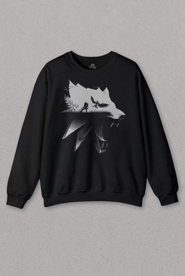 Unisex Siyah Sweatshirt The Witcher Avatar Wild Hunt Online Oyun Wolf Baskılı Sweat PSW01S-1679 - Image 1