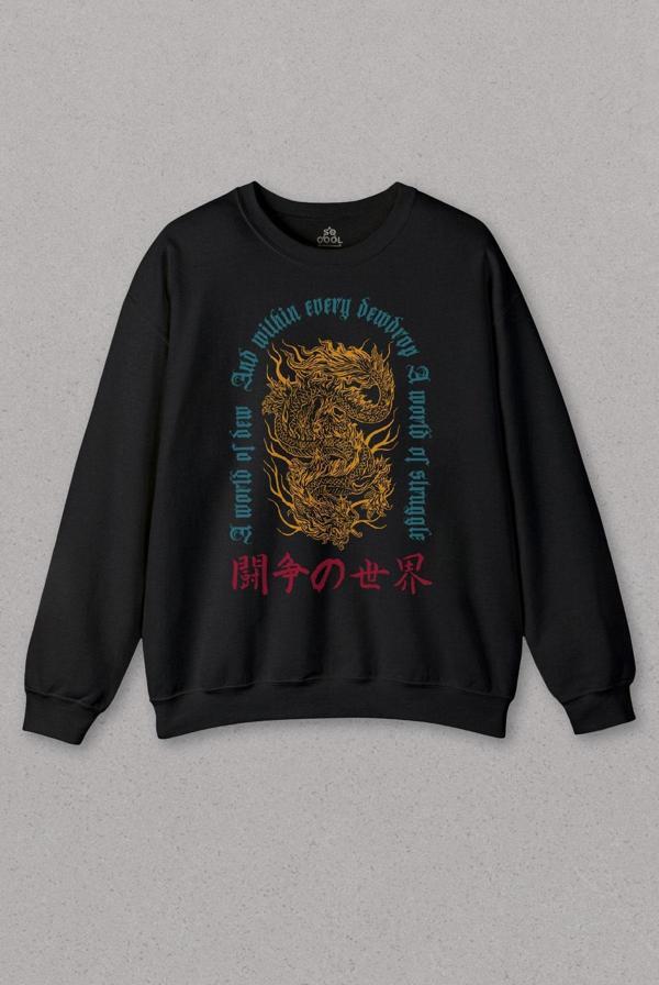 Unisex Sweatshirt Dragon Japanese Urban Drake Ejder Japonca Uzak Doğu Baskılı Sweat - Image 1