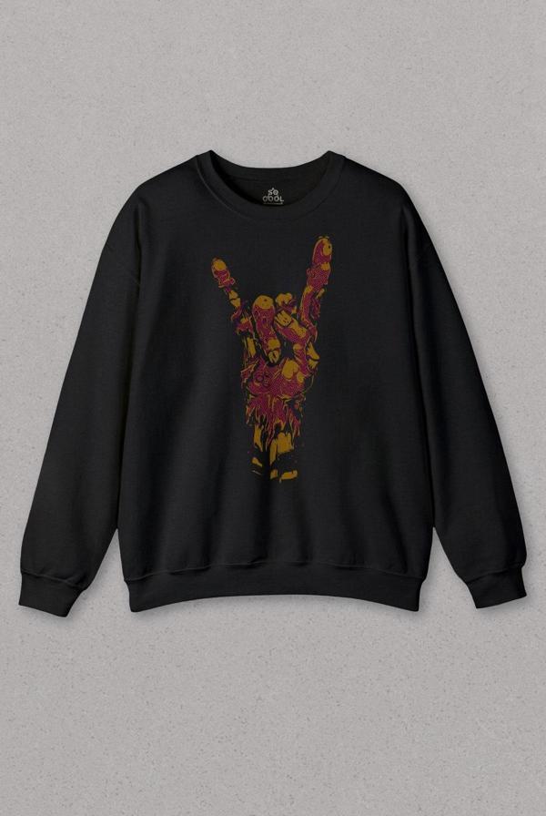 Unisex Sweatshirt Hey There! Rock Hand Rockstar Urban Baskılı Sweat - Image 1