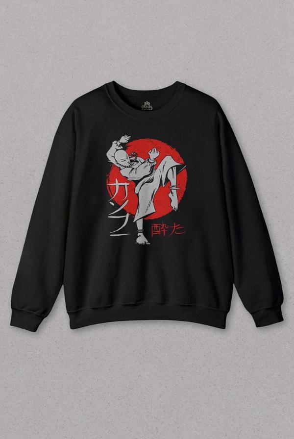 Unisex Sweatshirt Kung Fu Uzak Doğu Spor Japonca Japanese Baskılı Sweat - Image 1