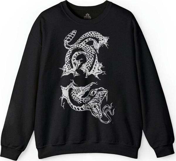 Kral Kara Kobra Yılan King Black Snake Cobra Baskılı Sweatshirt PSW01S-1244 - Image 1