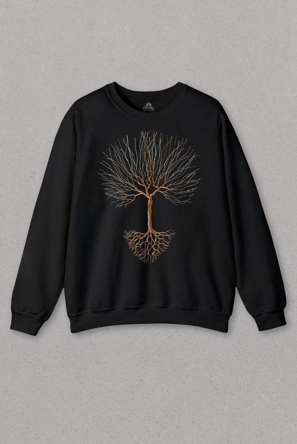 Unisex Sweatshirt Nature Hayat Ağacı Kuru Ağaç Kökü Baskılı Sweat - Image 1