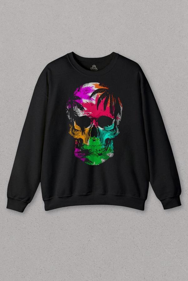 Unisex Sweatshirt Rengarenk Kafatası Skull Head Gökkuşağı Renkleri Baskılı Sweat - Image 1