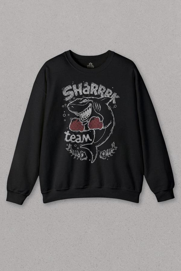 Unisex Sweatshirt Shark Team Köpek BAliğı Boks Fight Dövüşü Baskılı Sweat - Image 1