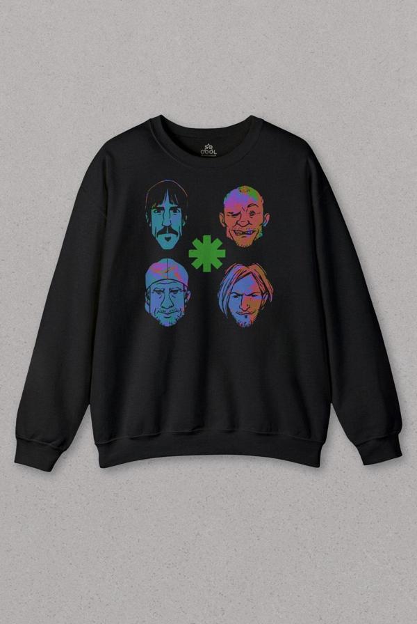 Unisex Sweatshirt Rhcp Red Hot Chilli Peppers Faces Çizim Yüz Logo Flea Baskılı Sweat - Image 1