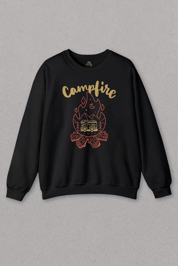 Unisex Sweatshirt Camping Fire Kamp Ateşi Outdoor Travel Gezgin Baskılı Sweat - Image 1