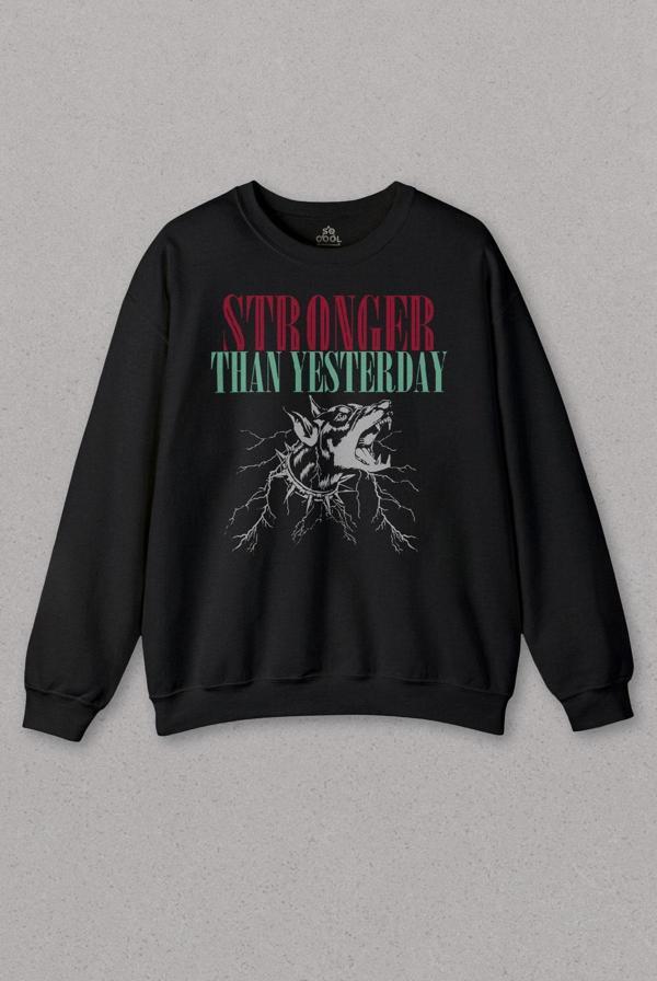 Unisex Sweatshirt Stronger Than Yesterday Dünden Daha Güçlü Dog Typo Köpek Baskılı Sweat - Image 1