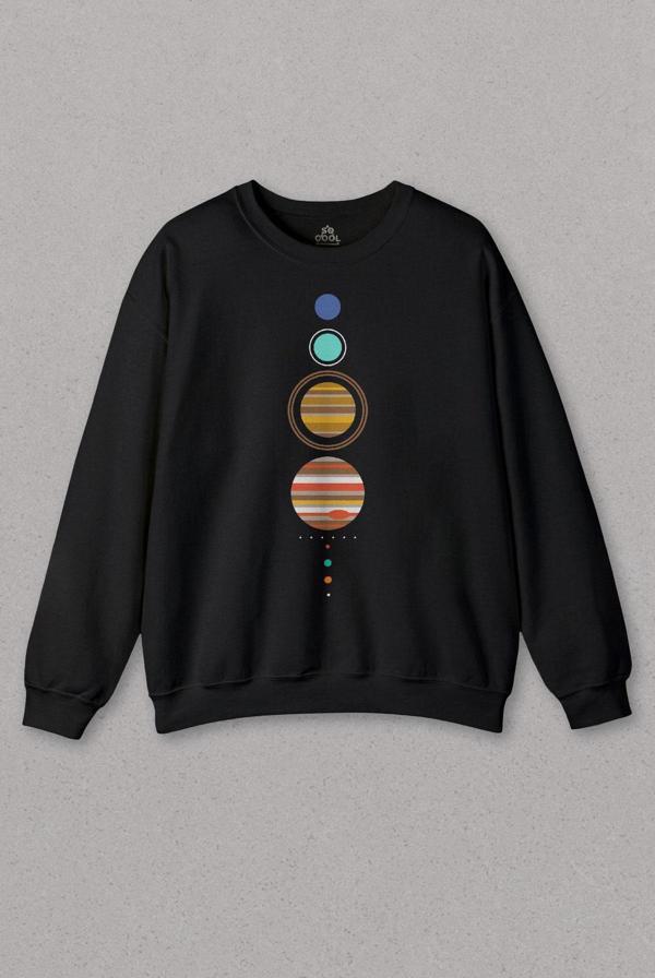 Unisex Sweatshirt Güneş Sistemi Gezegenler Solar Sistem Dünya Ay Baskılı Sweat - Image 1