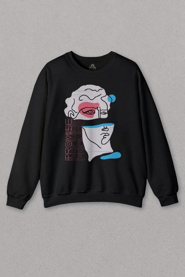 Unisex Sweatshirt Statue Minimal Street Culture Soft Renkler Heykel Y2K Baskılı Sweat - Image 1