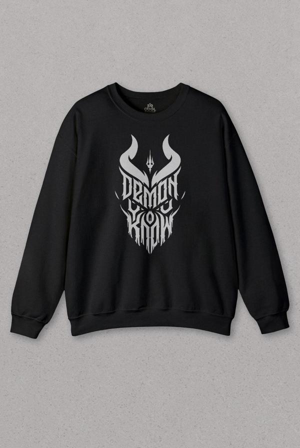 Unisex Sweatshirt Demon You Know Devil Gothic Grunge Rock Baskılı Sweat - Image 1