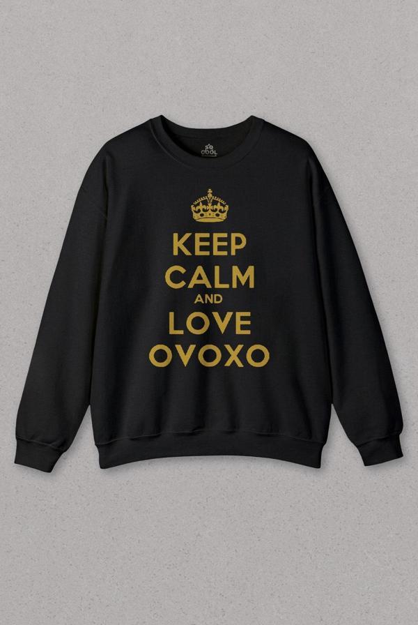 Siyah Sweatshirt Keep Calm And Love Ovoxo Owl Gang Baskılı Unisex Sweat - Image 1