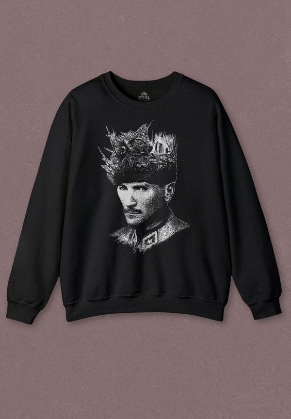 Unisex Sweatshirt Atatürk Çanakkale Silüet Tipografi Mustafa Kemal Cumhuriyet Baskılı Sweat - Image 1