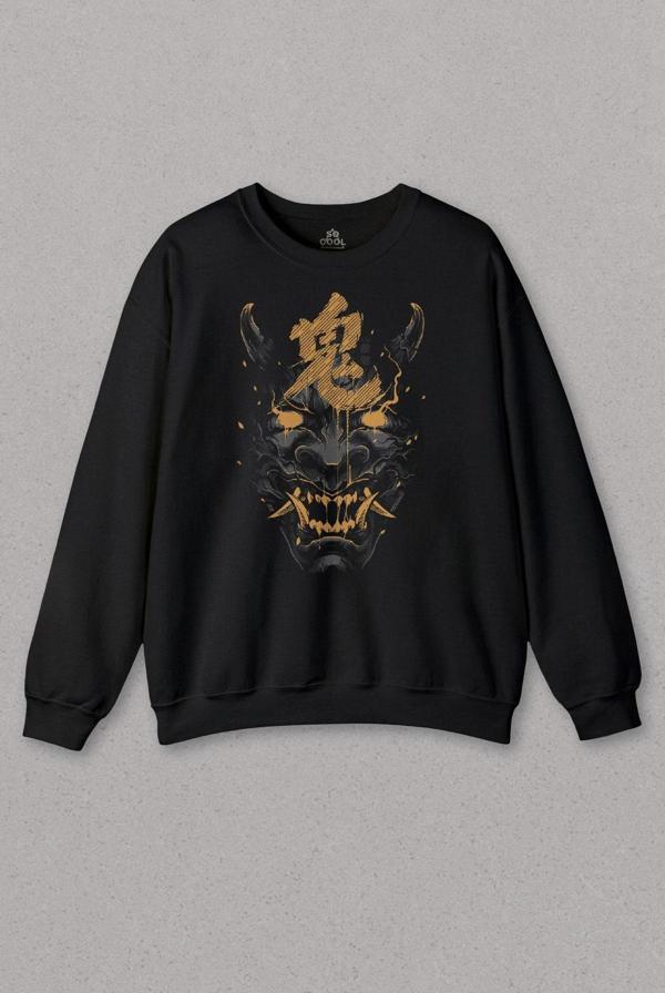 Unisex Sweatshirt Mask Hannya Demon Maske Japonca Japanese Baskılı Sweat - Image 1