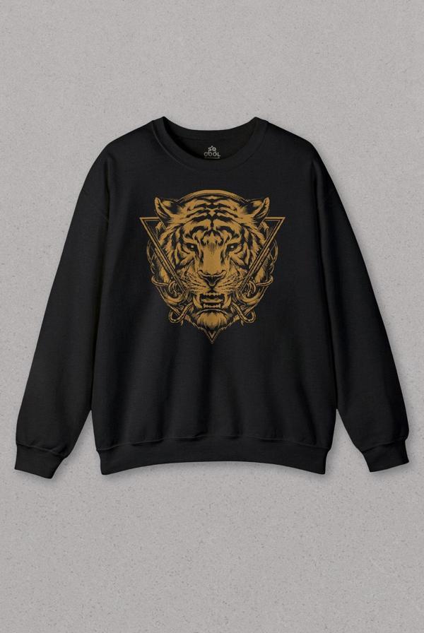 Unisex Sweatshirt Tiger Kaplan Minimal Urban Street Wear Baskılı Sweat - Image 1