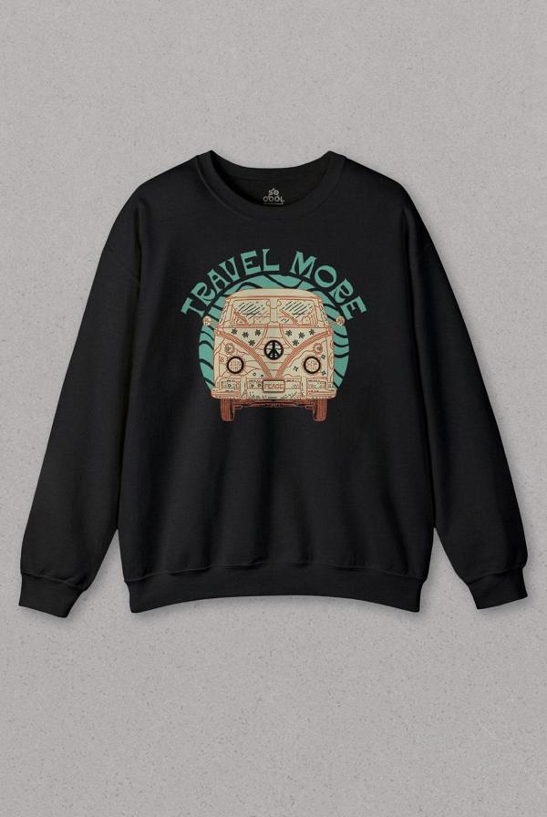 Unisex Sweatshirt Travel More Woswos Retro Hippi 60S 70S Baskılı Sweat - Image 1
