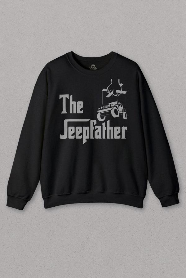 Siyah Sweatshirt The Jeepfather Godfather Off Road Jeep Cip Baskılı Unisex Sweat - Image 1