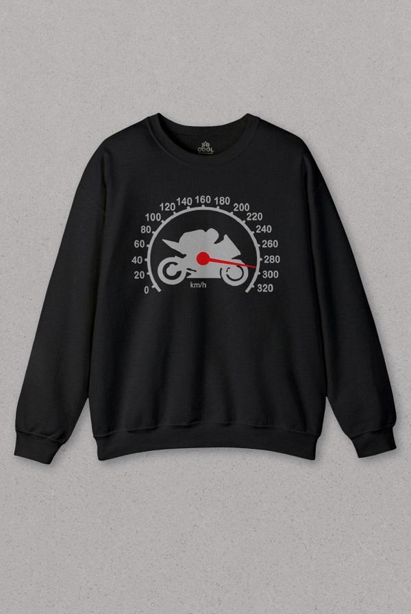 Unisex Siyah Sweatshirt Speedometer Hız Racing Baskılı Sweat - Image 1