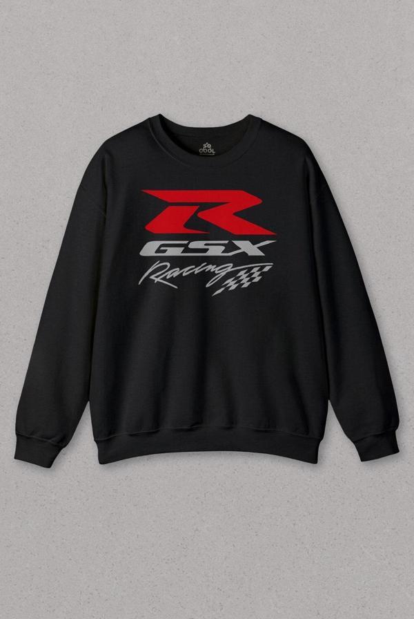 Unisex Siyah Sweatshirt Motor Motosiklet Gsx-R Racing Motorcycle Baskılı Sweat - Image 1