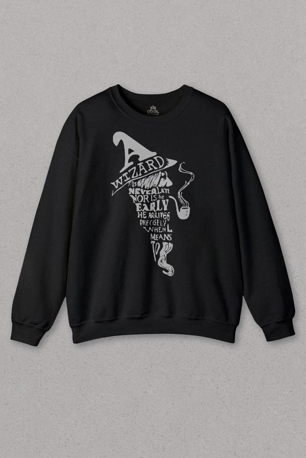 Unisex Siyah Sweatshirt Wizard Yüzüklerin Efendisi Lord Of The Rings Baskılı Sweat - Image 1