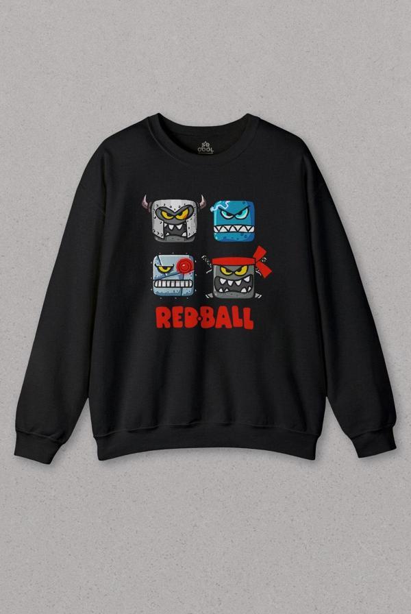 Unisex Siyah Sweatshirt Red Ball Crazy Kırmızı Top Redball Oyun Gamer Baskılı Sweat - Image 1