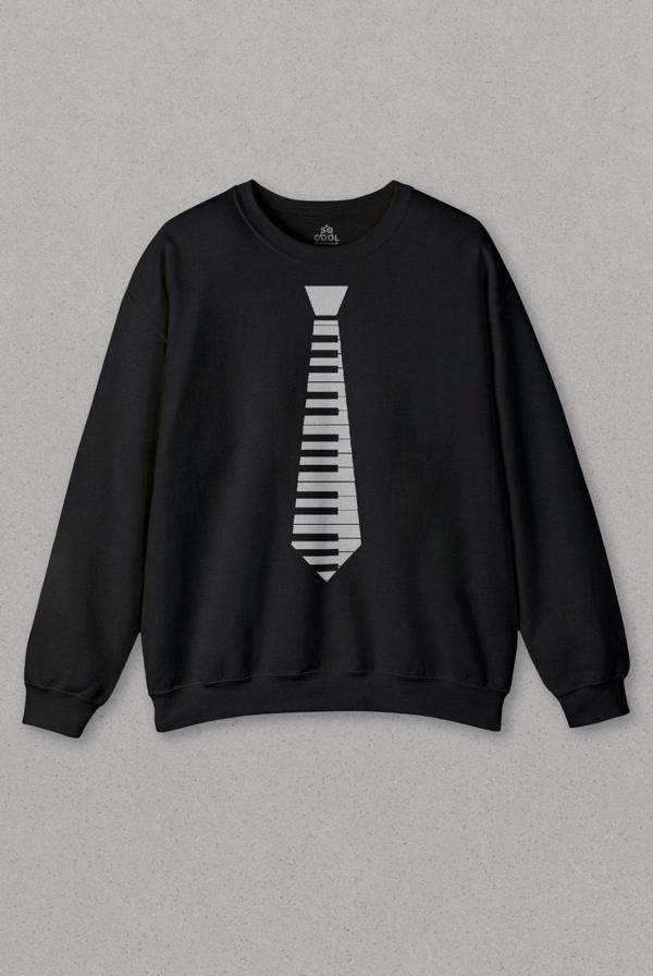 Unisex Siyah Sweatshirt Kravat Piyano Piano Tıe Suit Up Baskılı Sweat - Image 1