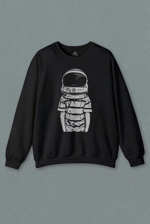 Unisex Siyah Sweatshirt Astronot Cosmos Gezegen Galaksi Uzay Science Baskılı Sweat - Image 1