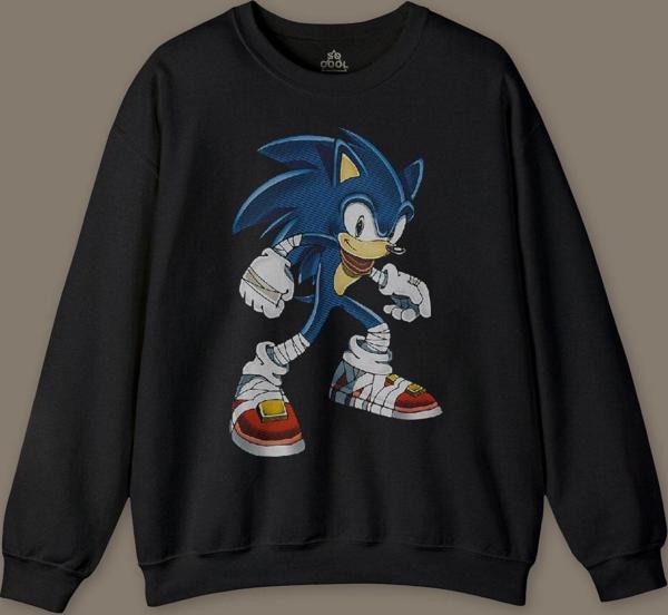 Sonic The Hedgehog Boom Cartoon Sonic Baskılı Siyah Baskılı Sweatshirt - Image 1