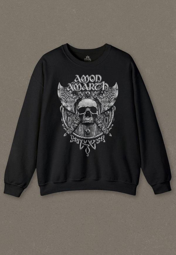 Siyah Unisex Sweatshirt Amon Amarth Müzik Skull Kuru Kafa Metal Music Baskılı Sweat - Image 1