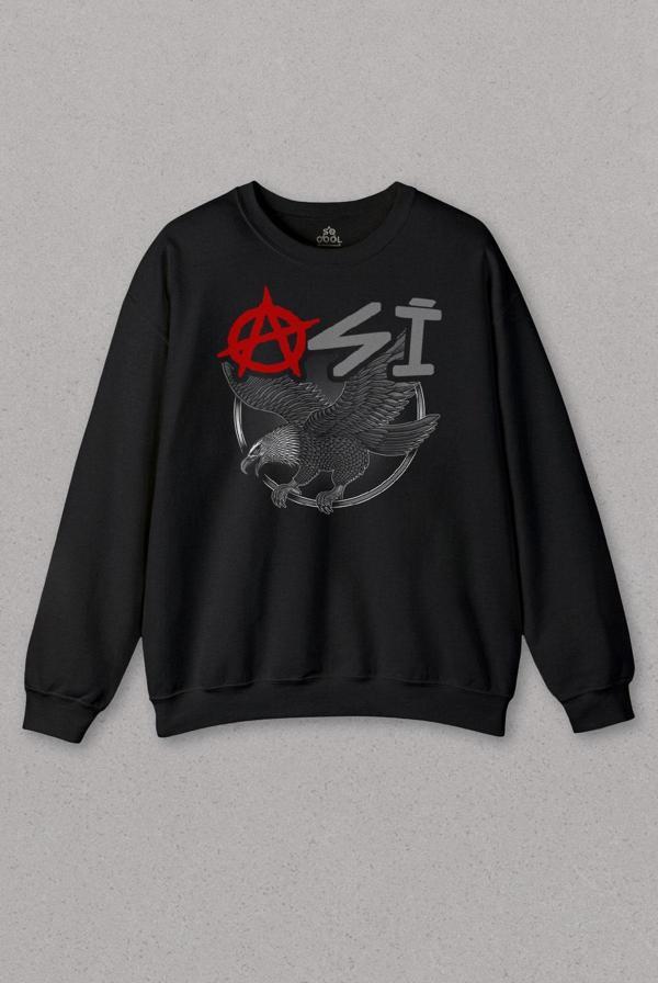 Unisex Sweatshirt Uçan Kartal Asi Taraftar Siyah Baskılı Sweat - Image 1