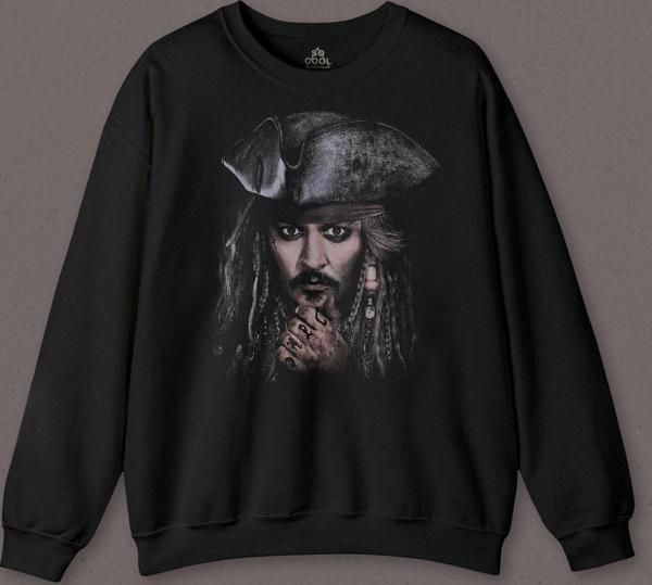 Jhonny Depp Captain Jack Sparrow Karayip Korsanları Pirates Caribbean Baskılı Sweatshirt - Image 1
