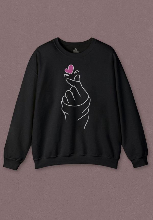 Unisex Sweatshirt Seni Seviyorum Kore El İşareti Minimal Baskılı Sweat - Image 1