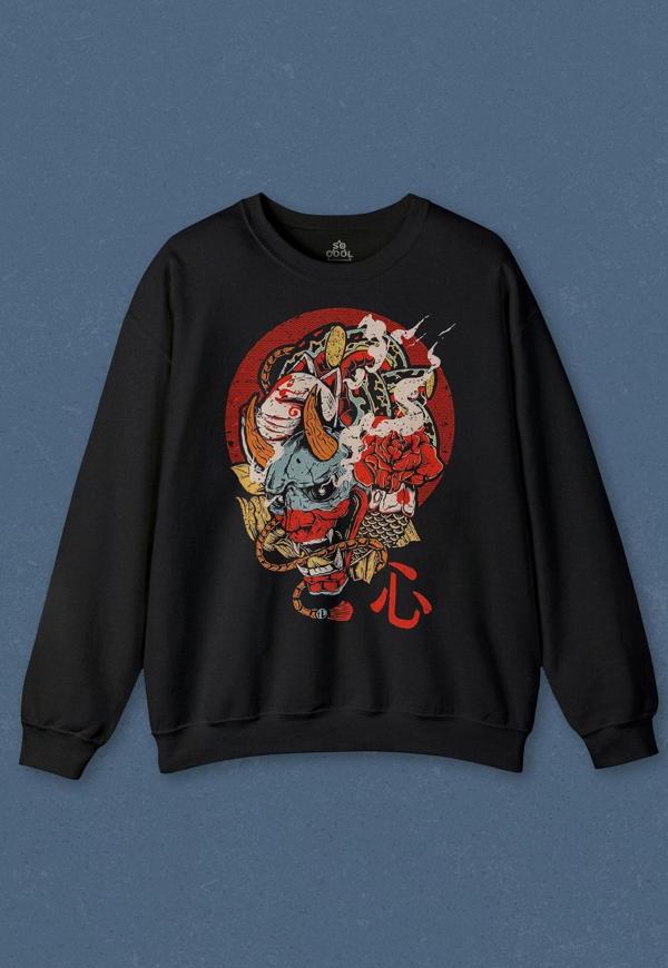 Unisex Sweatshirt Annya Maske Oni Japanese Demon Mask Japon Baskılı Sweat - Image 1