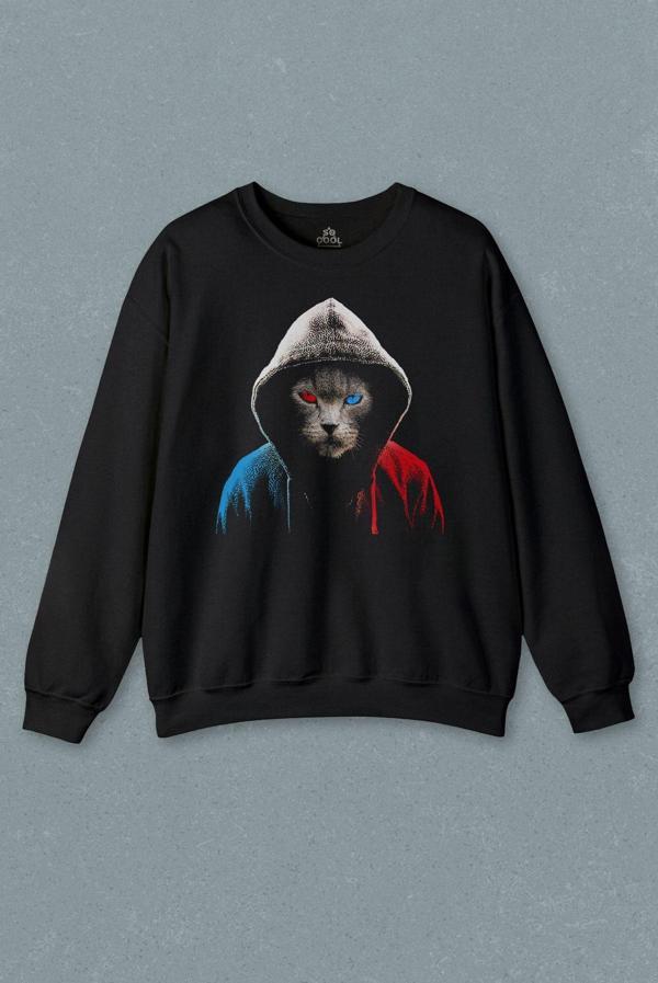 Cat Trabzon Kedisi Bordo Mavi Baskılı Sweatshirt - Image 1