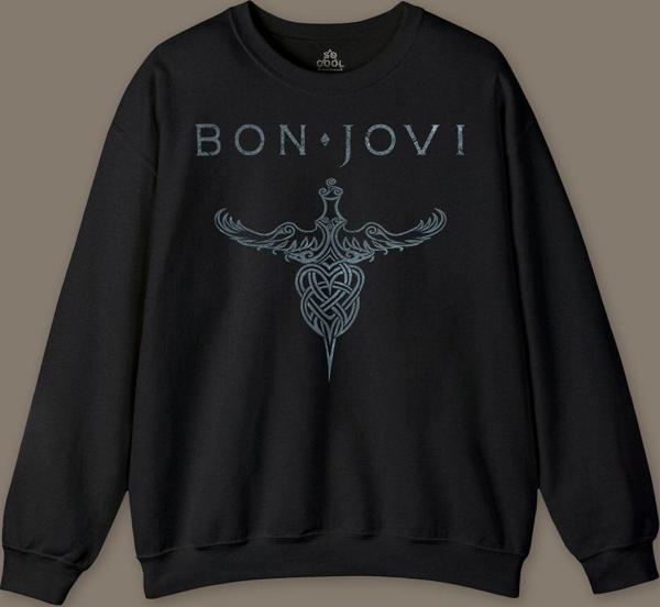Bon Jovi Rock Music Gitar Müzik Kısa Kollu Baskılı Sweatshirt - Image 1