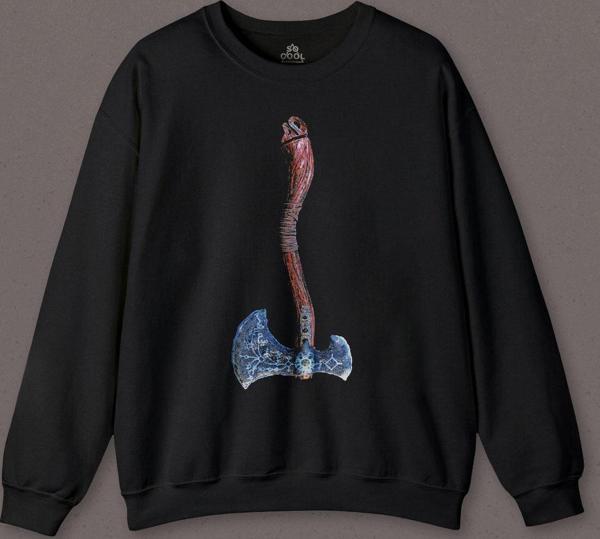 Balta Antik Eski Dönem Savaşçı Baltası Baskılı Sweatshirt - Image 1