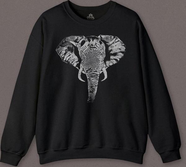 Fil Silüeti Elephant Animal Belgesel Doğa Çizim Baskılı Sweatshirt - Image 1