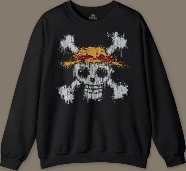 Şapkalı One Piece Anime Baskılı Sweatshirt - Image 1
