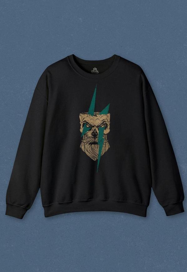Unisex Sweatshirt Yıldırım Gothic Sakallı Heykel Baskılı Sweat - Image 1