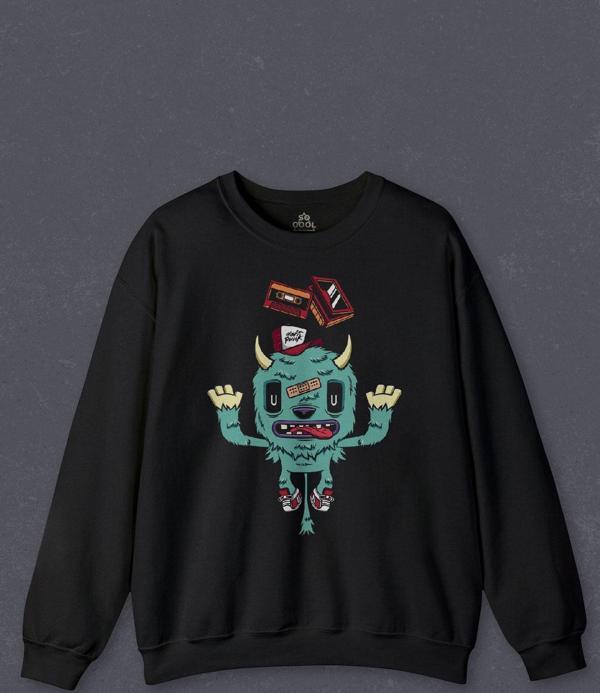 Unisex Sweatshirt Sevimli Canavar Retro Monster Daft Punk 90lar Baskılı Sweat - Image 1
