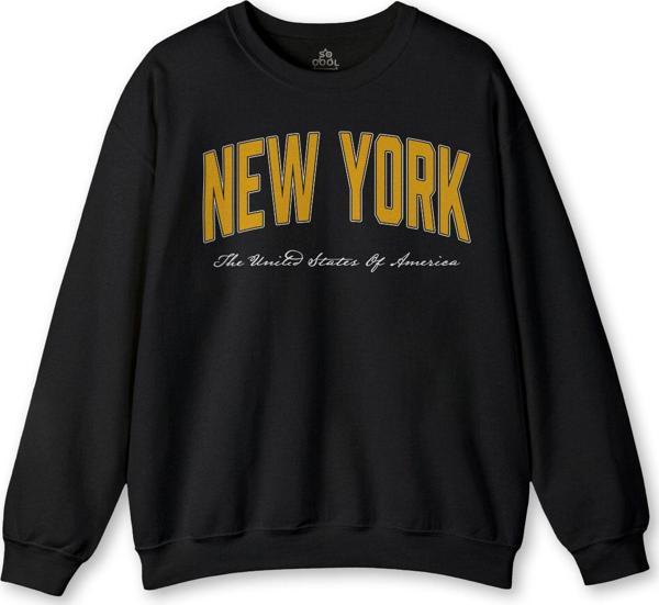 Siyah Sweat New York Yazı Baskılı Swet Kışlık Erkek Sweatshirt  - Image 1