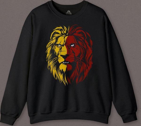 Aslan Kafası Sarı Kırmızı Yeleli Baskılı Sweatshirt - Image 1