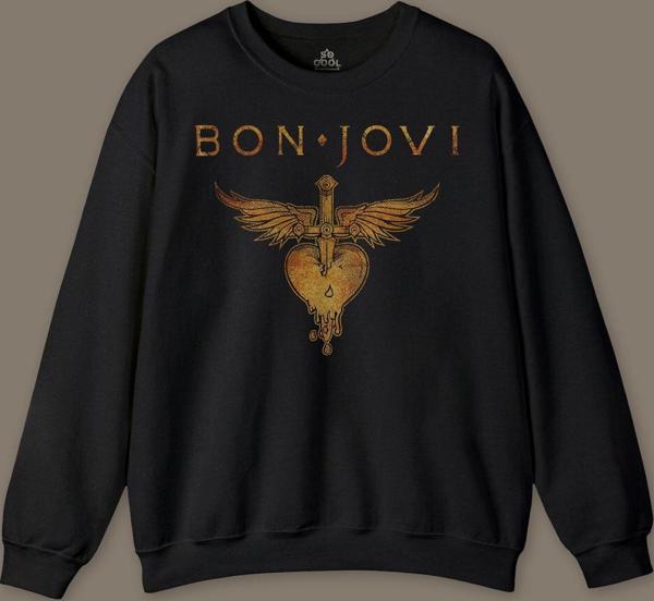 Jon Bon Jovi Music Gitar Rock Müzik Kısa Kollu Baskılı Sweatshirt - Image 1