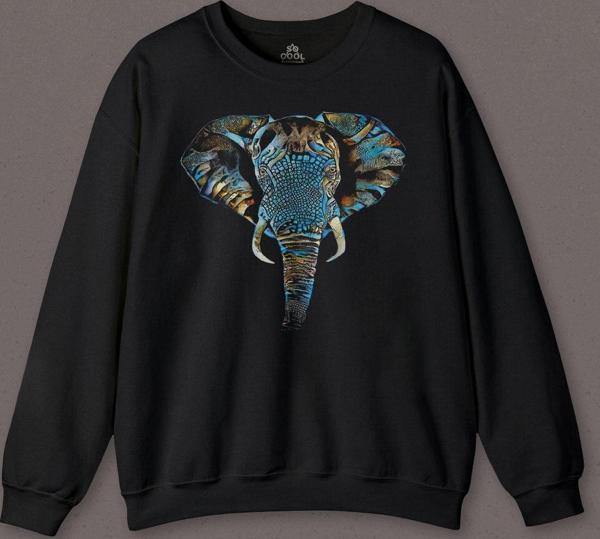 Renkli Fil Silüeti Elephant Animal Belgesel Doğa Çizim Baskılı Sweatshirt - Image 1