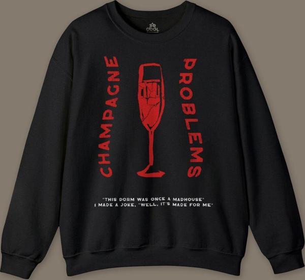 Champagne Problems Taylor Swift Evermore Baskılı Siyah Baskılı Sweatshirt - Image 1
