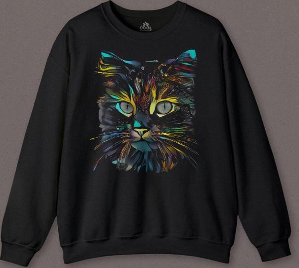 Renkli Sevimli Kedi Rengarenk Minnoş Cat Baskılı Sweatshirt - Image 1