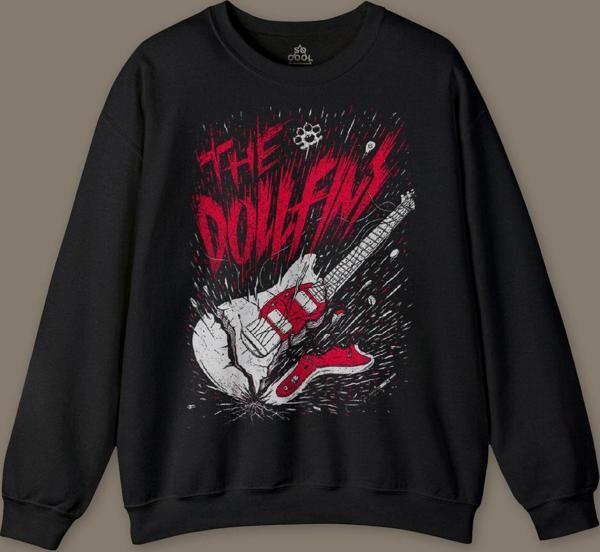 The Dollfins Müzik Şarkı Band Gitar Baskılı Siyah Baskılı Sweatshirt - Image 1