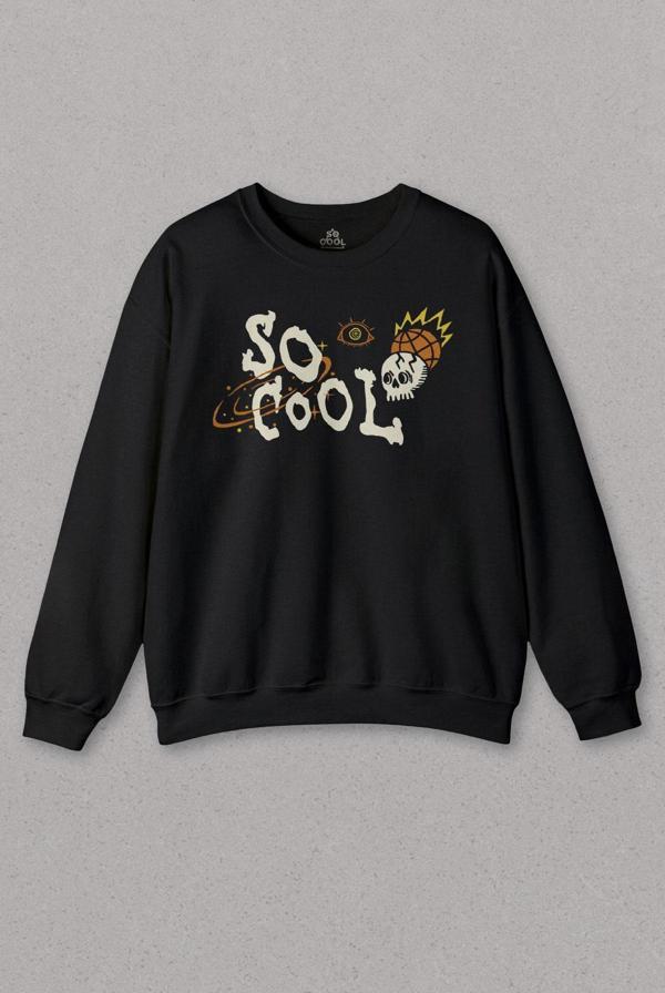 Unisex Sweatshirt Skull Logo Y2k Kuru Kafa Galaksi Uzay Galaxy Siyah Baskılı Sweat - Image 1
